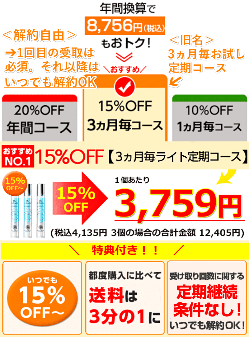 リッドキララの3ヵ月毎コースの価格と特典